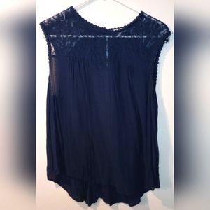 Dark Navy Blue Lace Sleeveless Top